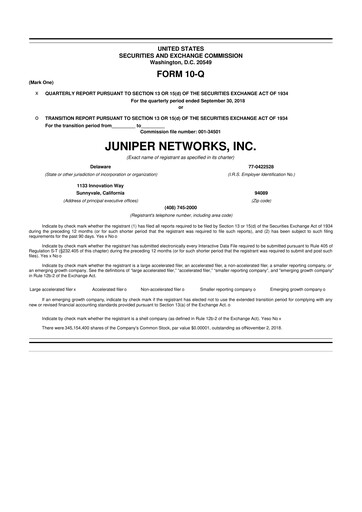 Thumbnail Juniper Networks
 10-Q Quarterly Report FY2018 