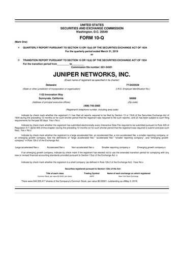 Thumbnail Juniper Networks
 10-Q Quarterly Report FY2019 