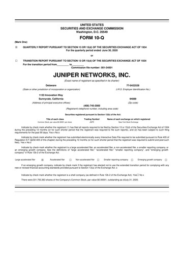Thumbnail Juniper Networks
 10-Q Quarterly Report FY2020 