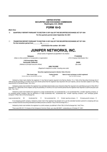 Thumbnail Juniper Networks
 10-Q Quarterly Report FY2021 