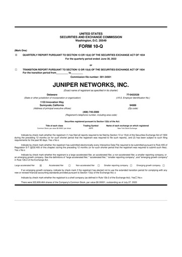 Thumbnail Juniper Networks
 10-Q Quarterly Report FY2022 