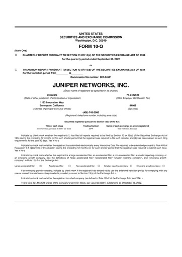 Thumbnail Juniper Networks
 10-Q Quarterly Report FY2022 