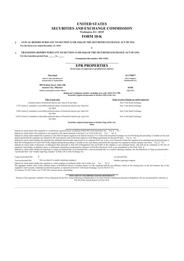 Vorschaubild EPR Properties
 10-K Jahresbericht 2014