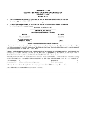 Thumbnail EPR Properties
 10-Q Quarterly Report FY2015 