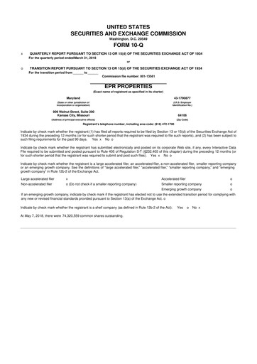 Thumbnail EPR Properties
 10-Q Quarterly Report FY2018 