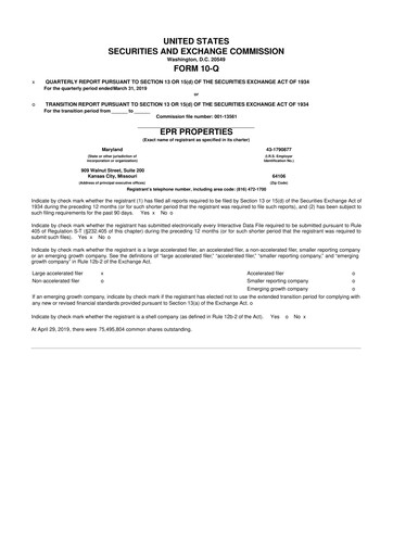 Thumbnail EPR Properties
 10-Q Quarterly Report FY2019 