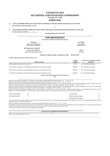 Vorschaubild EPR Properties
 10-K Jahresbericht 2019