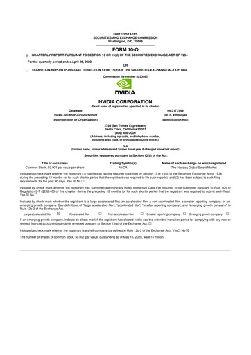 Thumbnail NVIDIA 10-Q Quarterly Report FY2020 