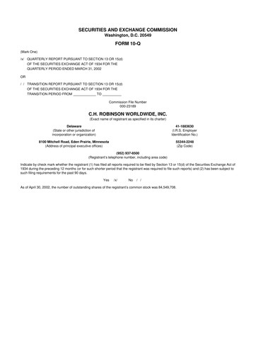 Thumbnail C. H. Robinson 10-Q Quarterly Report FY 