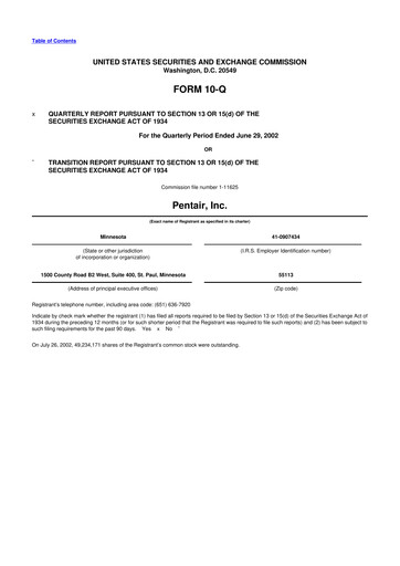 Thumbnail Pentair
 10-Q Quarterly Report FY 