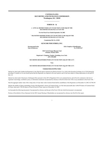 Thumbnail Gencor Industries
 10-K Annual Report 