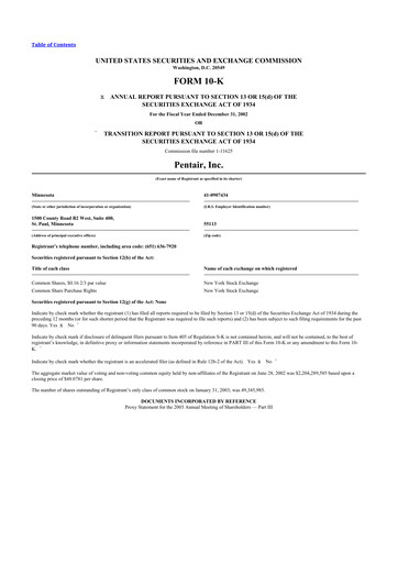 Thumbnail Pentair
 10-K Annual Report 