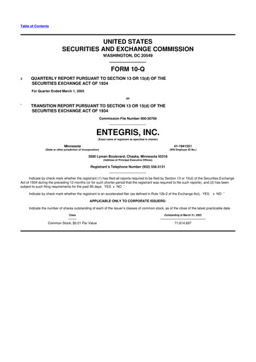 Vorschaubild Entegris 10-Q Quartalsbericht  