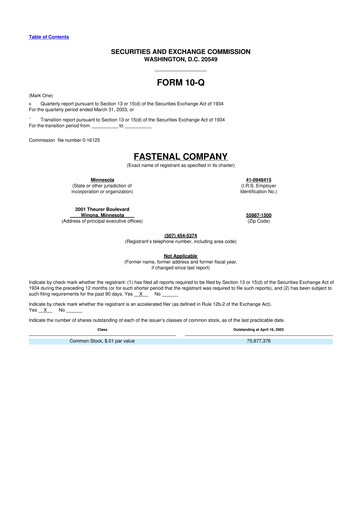 Thumbnail Fastenal 10-Q Quarterly Report FY 