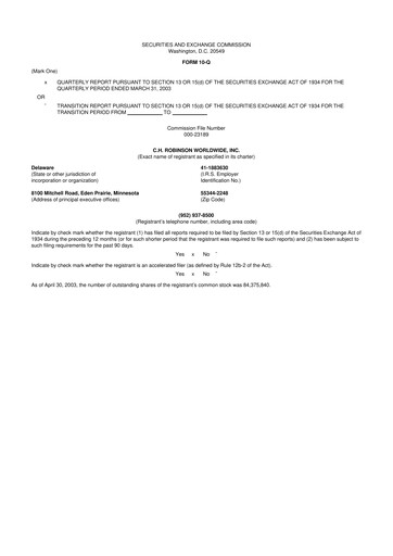 Thumbnail C. H. Robinson 10-Q Quarterly Report FY 