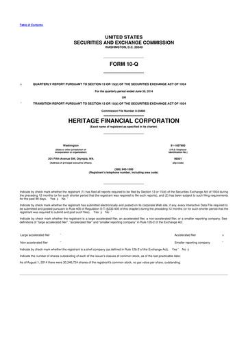 Thumbnail Heritage Financial 10-Q Quarterly Report FY2014 