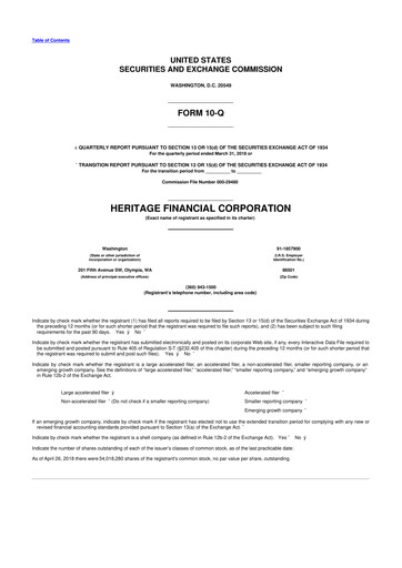 Thumbnail Heritage Financial 10-Q Quarterly Report FY2018 