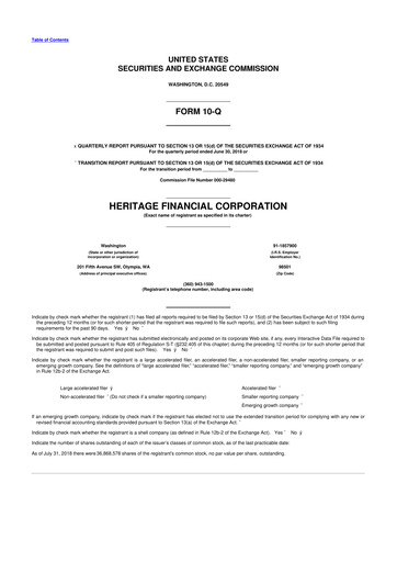 Thumbnail Heritage Financial 10-Q Quarterly Report FY2018 