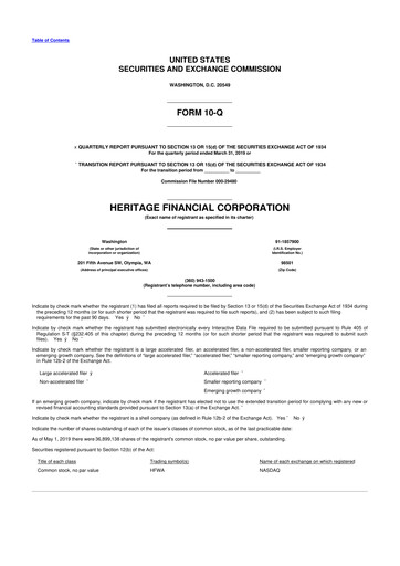 Thumbnail Heritage Financial 10-Q Quarterly Report FY2019 