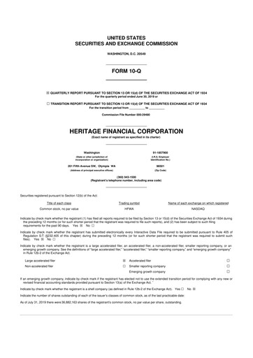 Thumbnail Heritage Financial 10-Q Quarterly Report FY2019 