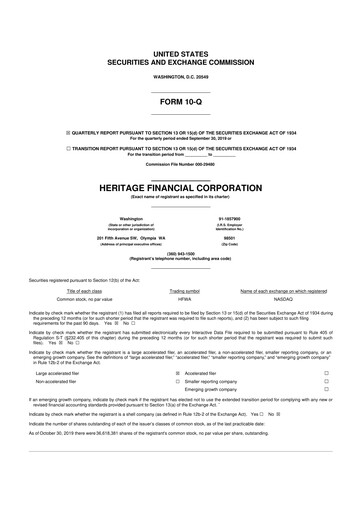 Thumbnail Heritage Financial 10-Q Quarterly Report FY2019 