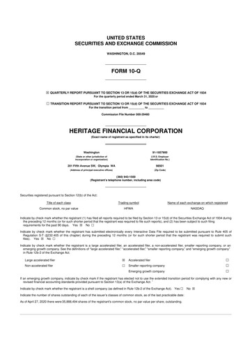 Thumbnail Heritage Financial 10-Q Quarterly Report FY2020 