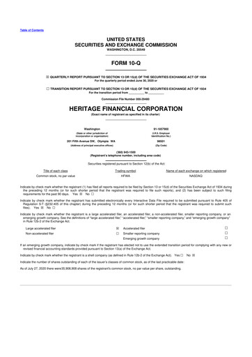 Thumbnail Heritage Financial 10-Q Quarterly Report FY2020 