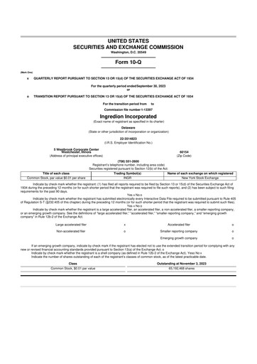 Thumbnail Ingredion 10-Q Quarterly Report FY2023 