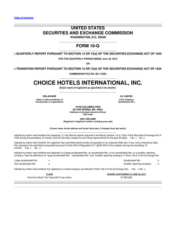 Thumbnail Choice Hotels International 10-Q Quarterly Report FY2012 