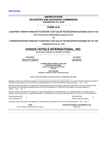 Thumbnail Choice Hotels International 10-Q Quarterly Report FY2015 