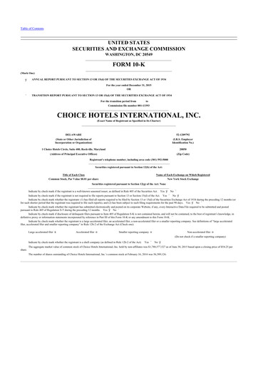 Thumbnail Choice Hotels International 10-K Annual Report 2015