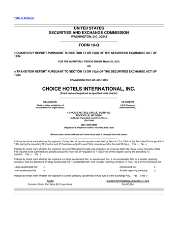 Thumbnail Choice Hotels International 10-Q Quarterly Report FY2016 