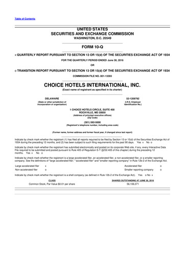 Thumbnail Choice Hotels International 10-Q Quarterly Report FY2016 