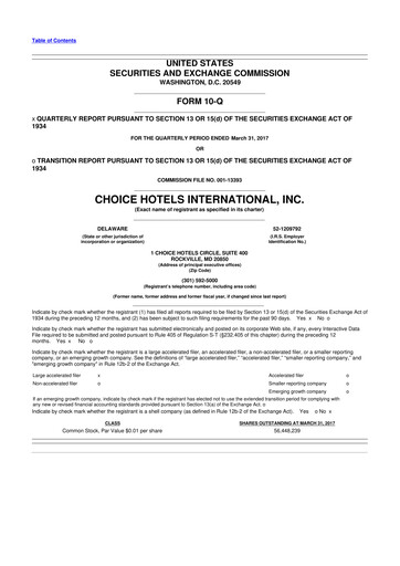 Thumbnail Choice Hotels International 10-Q Quarterly Report FY2017 