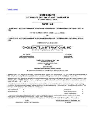 Thumbnail Choice Hotels International 10-Q Quarterly Report FY2018 