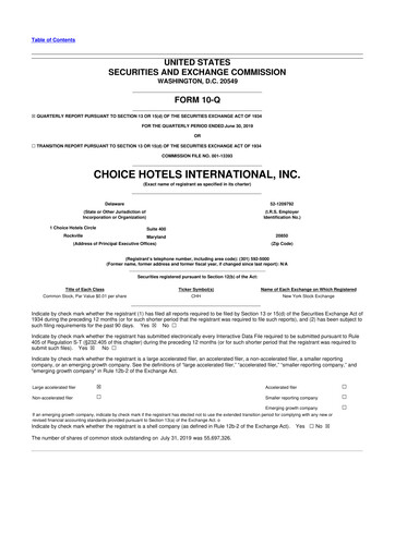 Thumbnail Choice Hotels International 10-Q Quarterly Report FY2019 