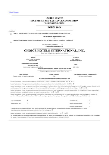 Thumbnail Choice Hotels International 10-K Annual Report 2019