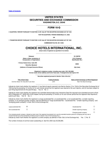 Thumbnail Choice Hotels International 10-Q Quarterly Report FY2020 
