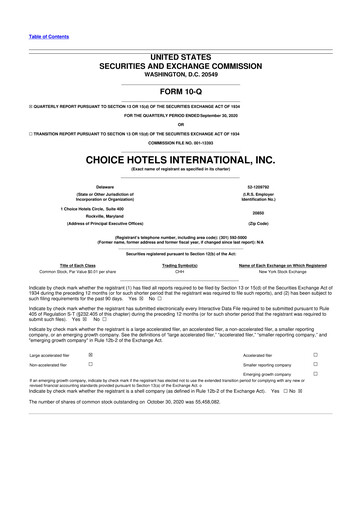 Thumbnail Choice Hotels International 10-Q Quarterly Report FY2020 