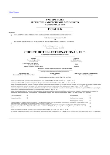 Thumbnail Choice Hotels International 10-K Annual Report 2020