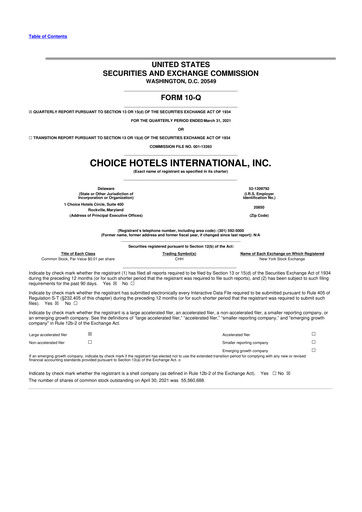 Thumbnail Choice Hotels International 10-Q Quarterly Report FY2021 