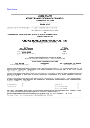 Thumbnail Choice Hotels International 10-Q Quarterly Report FY2021 