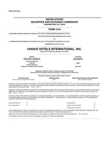 Thumbnail Choice Hotels International 10-Q Quarterly Report FY2022 