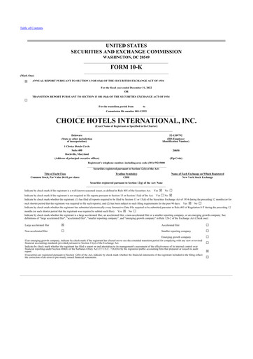 Thumbnail Choice Hotels International 10-K Annual Report 2022