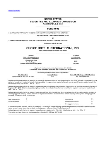 Thumbnail Choice Hotels International 10-Q Quarterly Report FY2023 