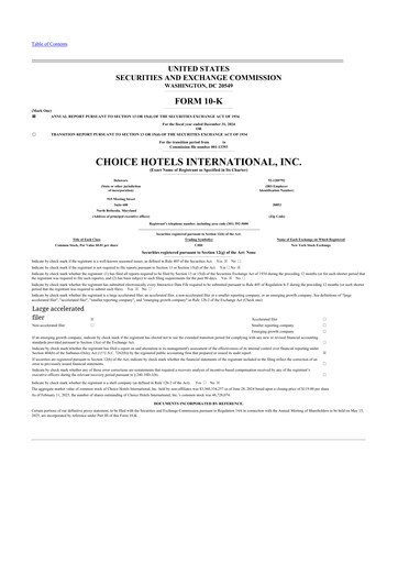 Thumbnail Choice Hotels International 10-K Annual Report 2024