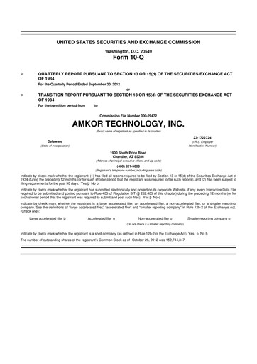 Vorschaubild Amkor Technology
 10-Q Quartalsbericht 2012 