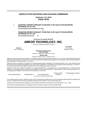 Vorschaubild Amkor Technology
 10-Q Quartalsbericht 2018 