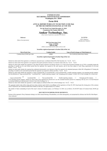 Thumbnail Amkor Technology
 10-K Annual Report 2019