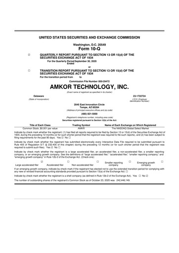 Vorschaubild Amkor Technology
 10-Q Quartalsbericht 2020 